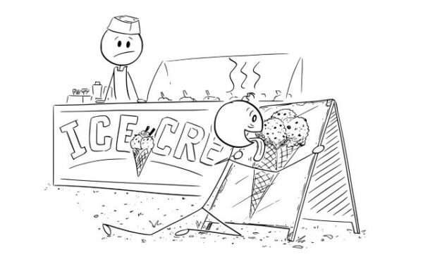 Caricature d'un homme adorant le sucre
