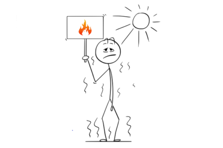 Caricatura de un hombre que sufre el calor