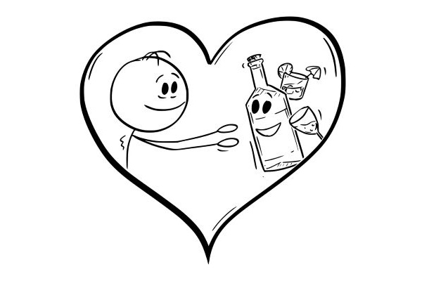 Caricature d'une personne aimant boire un verre d'alcool